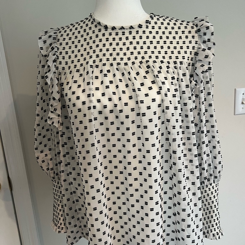 Joie, Elegant Black and White Ruffle Blouse, size Medium